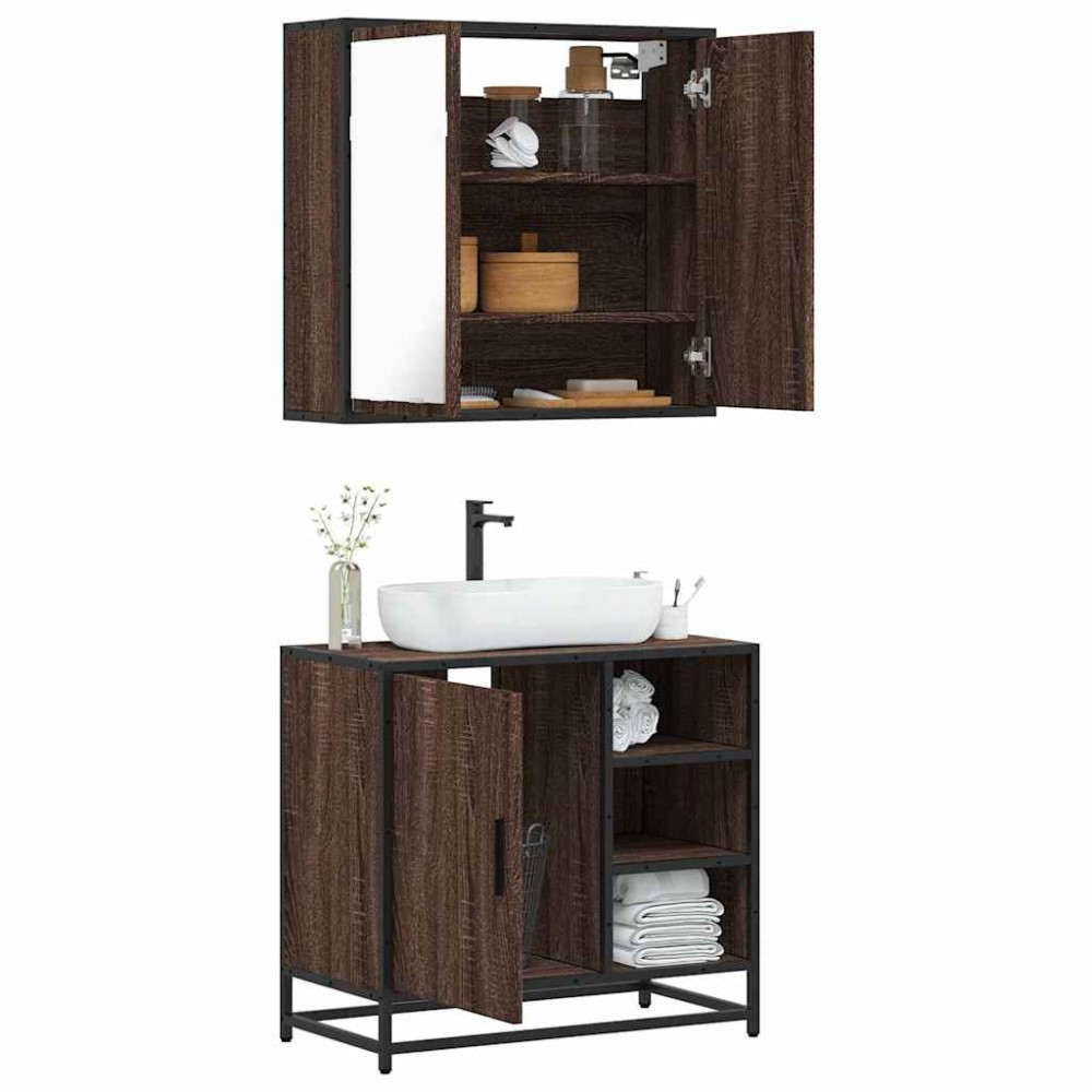 vidaXL Set mobilier de baie, 2 piese, stejar maro, lemn prelucrat