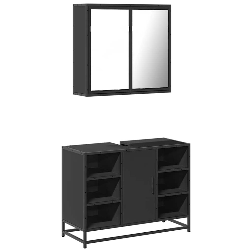vidaXL Set mobilier de baie, 2 piese, negru, lemn compozit