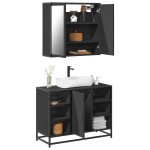 vidaXL Set mobilier de baie, 2 piese, negru, lemn compozit vidaXL Set mobilier de baie, 2 piese, negru, lemn compozit