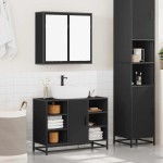 vidaXL Set mobilier de baie, 2 piese, negru, lemn compozit vidaXL Set mobilier de baie, 2 piese, negru, lemn compozit