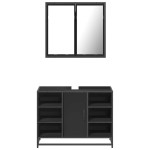 vidaXL Set mobilier de baie, 2 piese, negru, lemn compozit vidaXL Set mobilier de baie, 2 piese, negru, lemn compozit