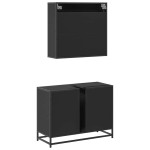 vidaXL Set mobilier de baie, 2 piese, negru, lemn compozit vidaXL Set mobilier de baie, 2 piese, negru, lemn compozit