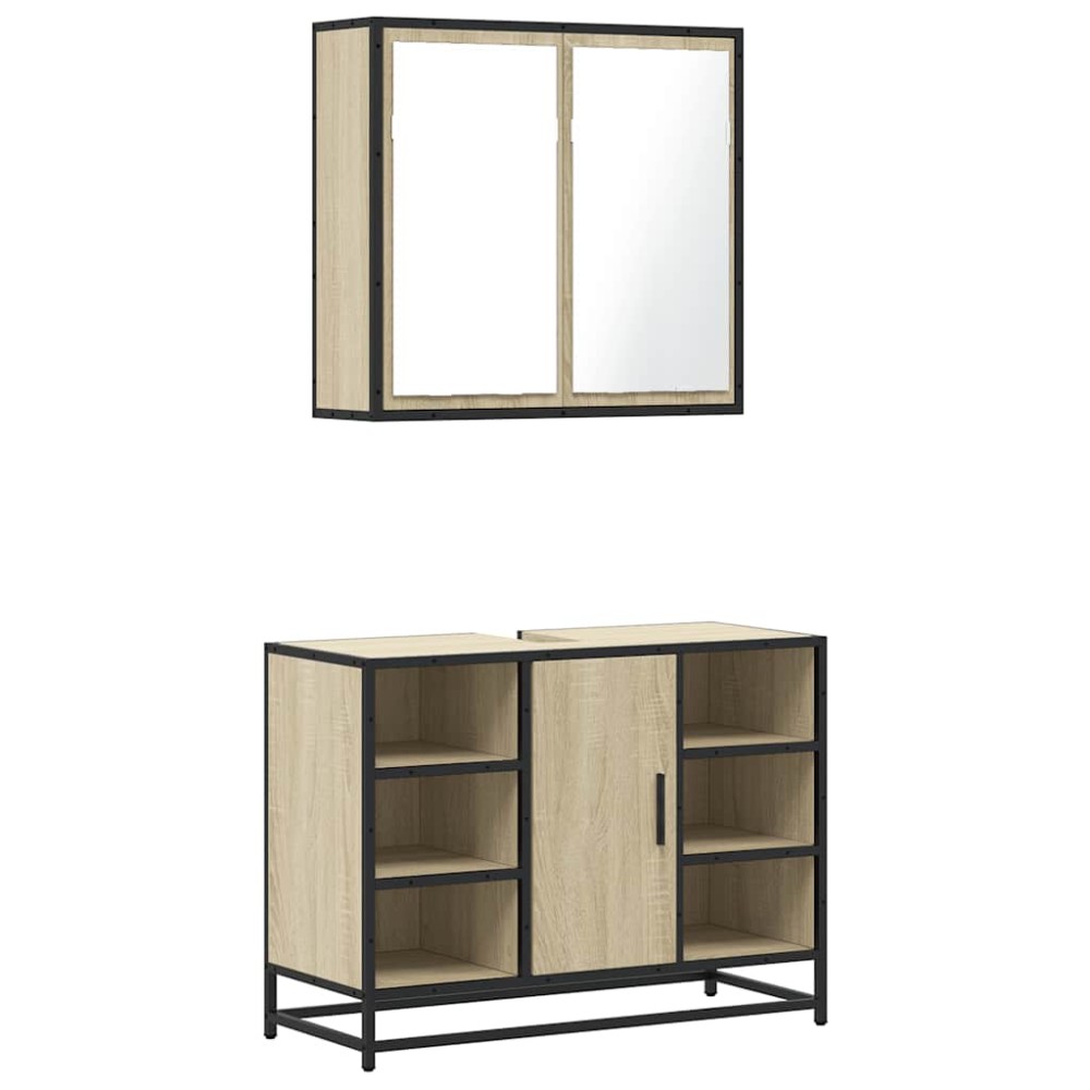 vidaXL Set mobilier de baie, 2 piese, stejar sonoma, lemn prelucrat