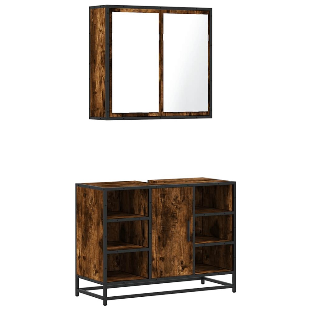 vidaXL Set mobilier de baie, 2 piese, stejar fumuriu, lemn prelucrat