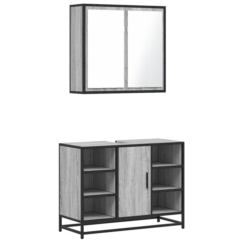 vidaXL Set mobilier de baie, 2 piese, gri sonoma, lemn prelucrat