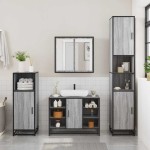 vidaXL Set mobilier de baie, 2 piese, gri sonoma, lemn prelucrat vidaXL Set mobilier de baie, 2 piese, gri sonoma, lemn prelucrat