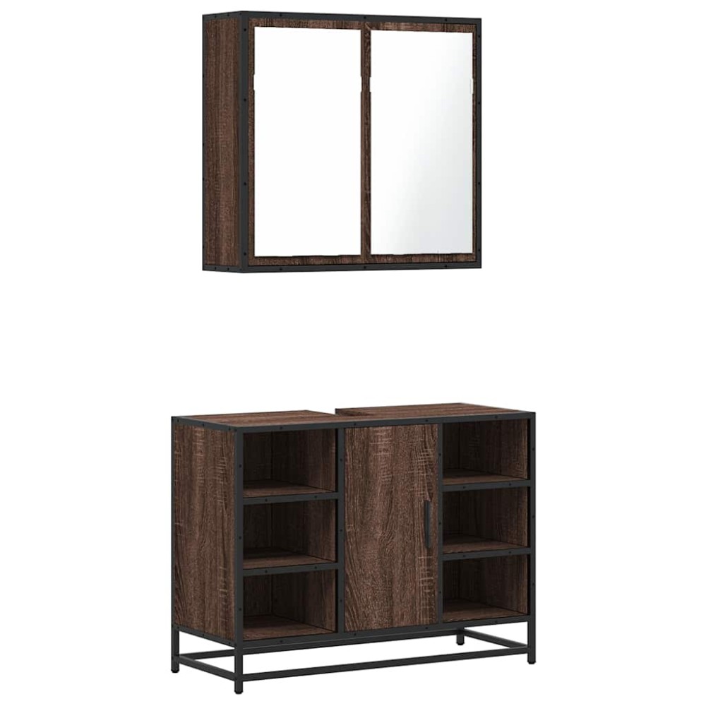 vidaXL Set mobilier de baie, 2 piese, stejar maro, lemn prelucrat