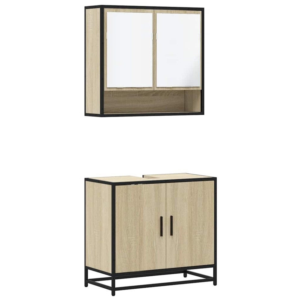 vidaXL Set mobilier de baie, 2 piese, stejar sonoma, lemn prelucrat