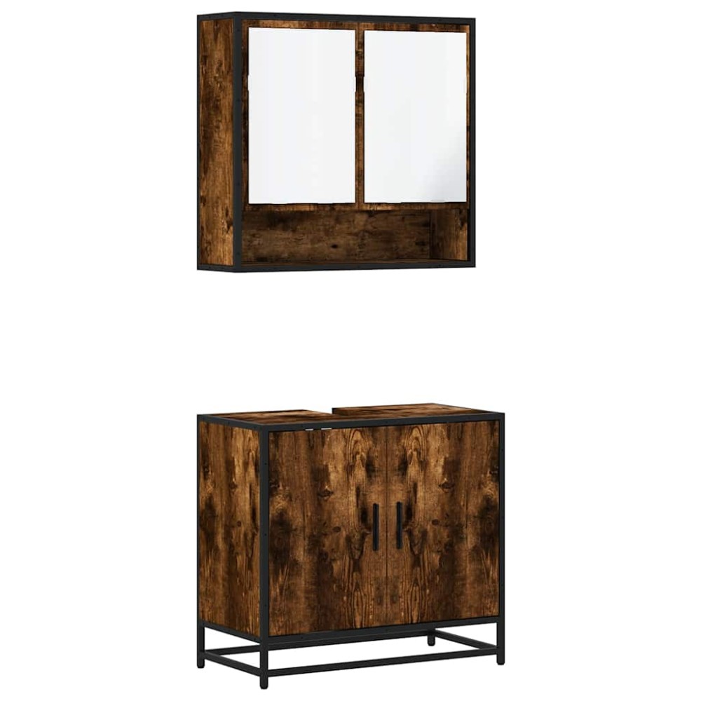 vidaXL Set mobilier de baie, 2 piese, stejar fumuriu, lemn prelucrat