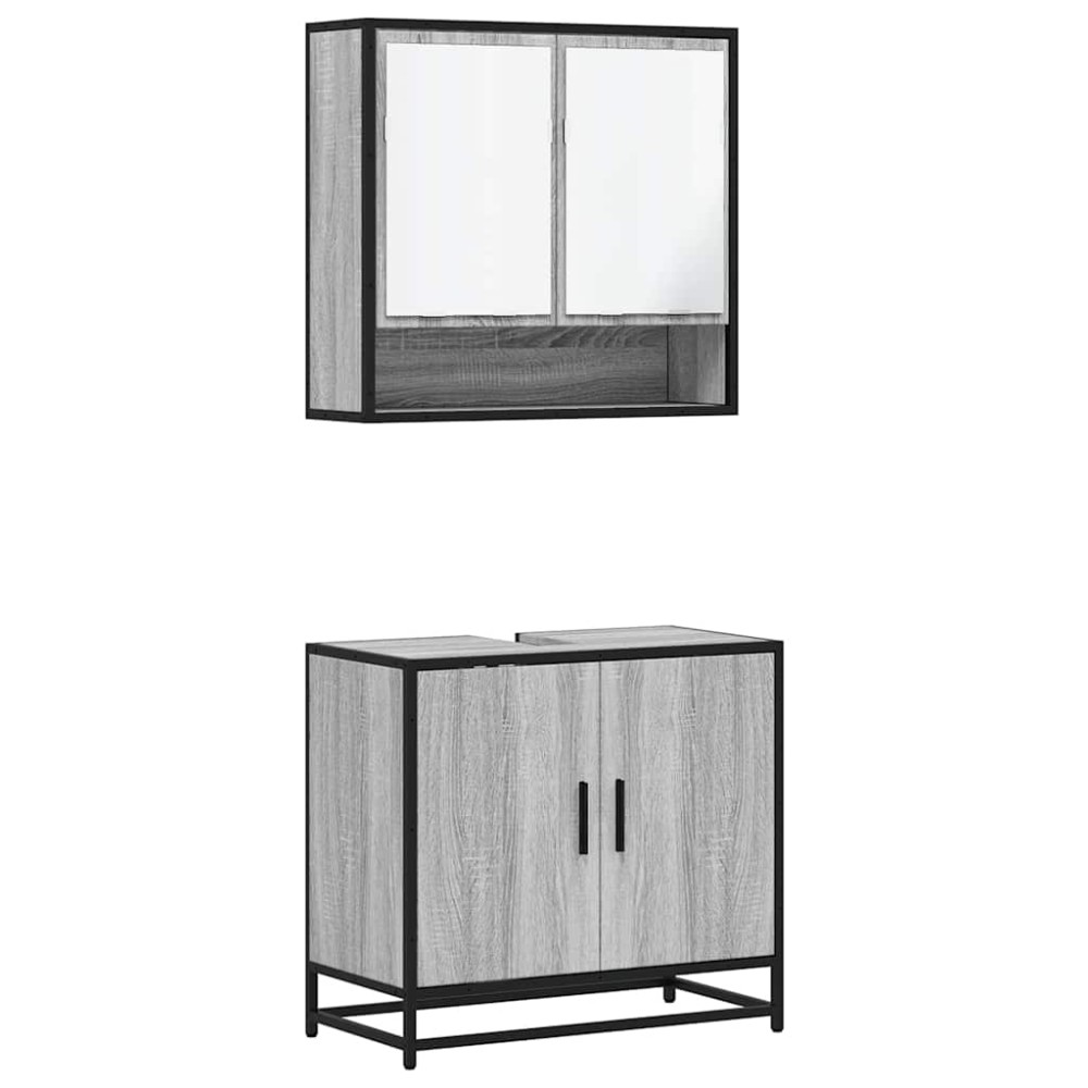 vidaXL Set mobilier de baie, 2 piese, gri sonoma, lemn prelucrat