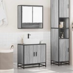 vidaXL Set mobilier de baie, 2 piese, gri sonoma, lemn prelucrat vidaXL Set mobilier de baie, 2 piese, gri sonoma, lemn prelucrat