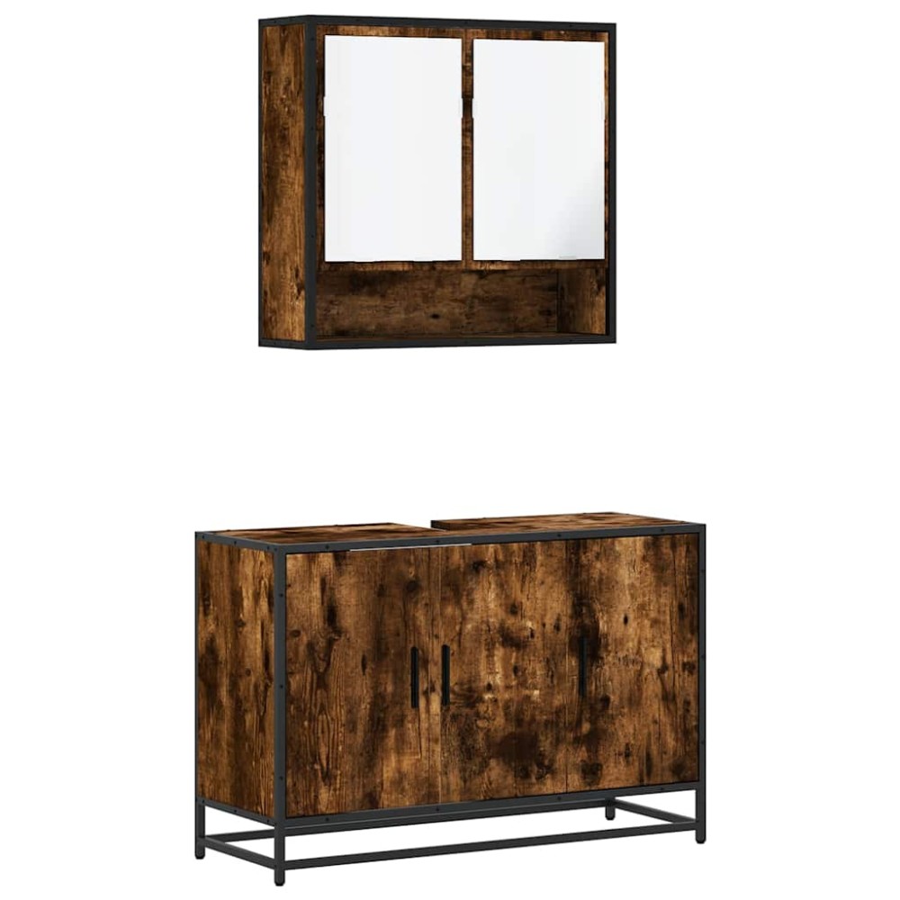 vidaXL Set mobilier de baie, 2 piese, stejar fumuriu, lemn prelucrat