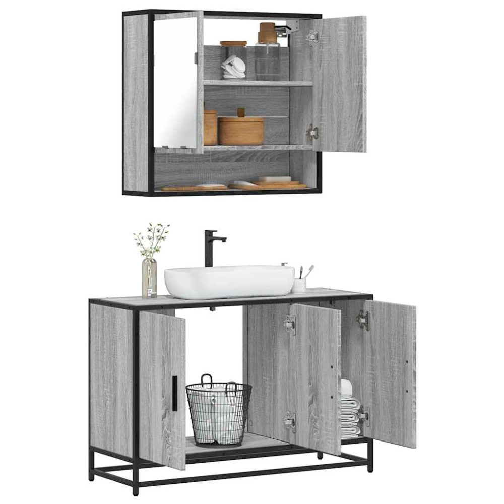 vidaXL Set mobilier de baie, 2 piese, gri sonoma, lemn prelucrat