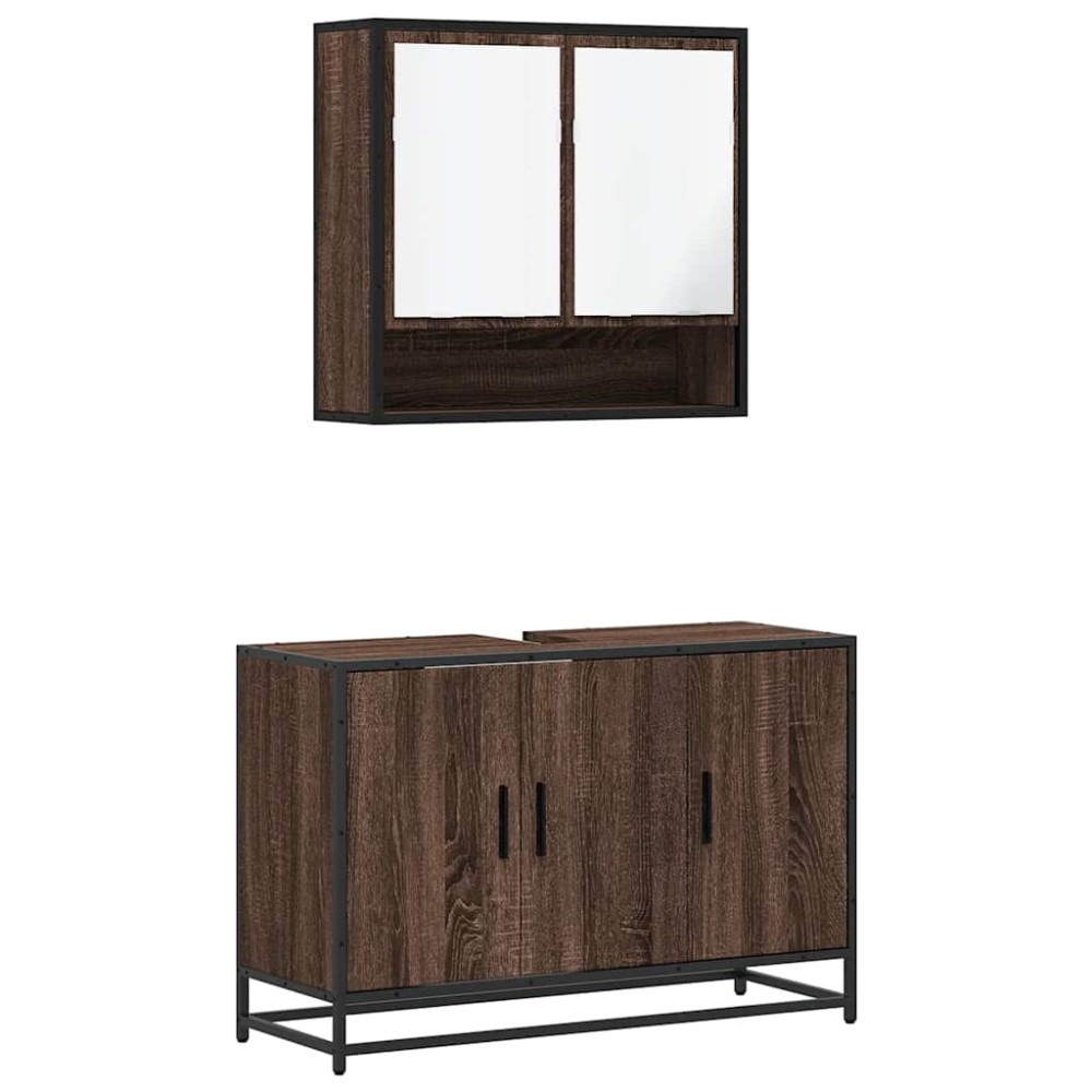 vidaXL Set mobilier de baie, 2 piese, stejar maro, lemn prelucrat