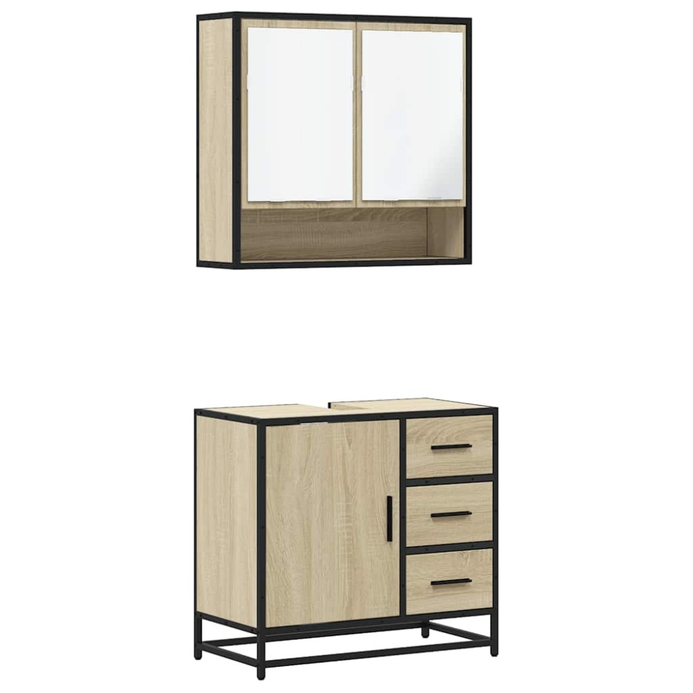 vidaXL Set mobilier de baie, 2 piese, stejar sonoma, lemn prelucrat