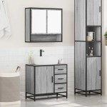 vidaXL Set mobilier de baie, 2 piese, gri sonoma, lemn prelucrat vidaXL Set mobilier de baie, 2 piese, gri sonoma, lemn prelucrat
