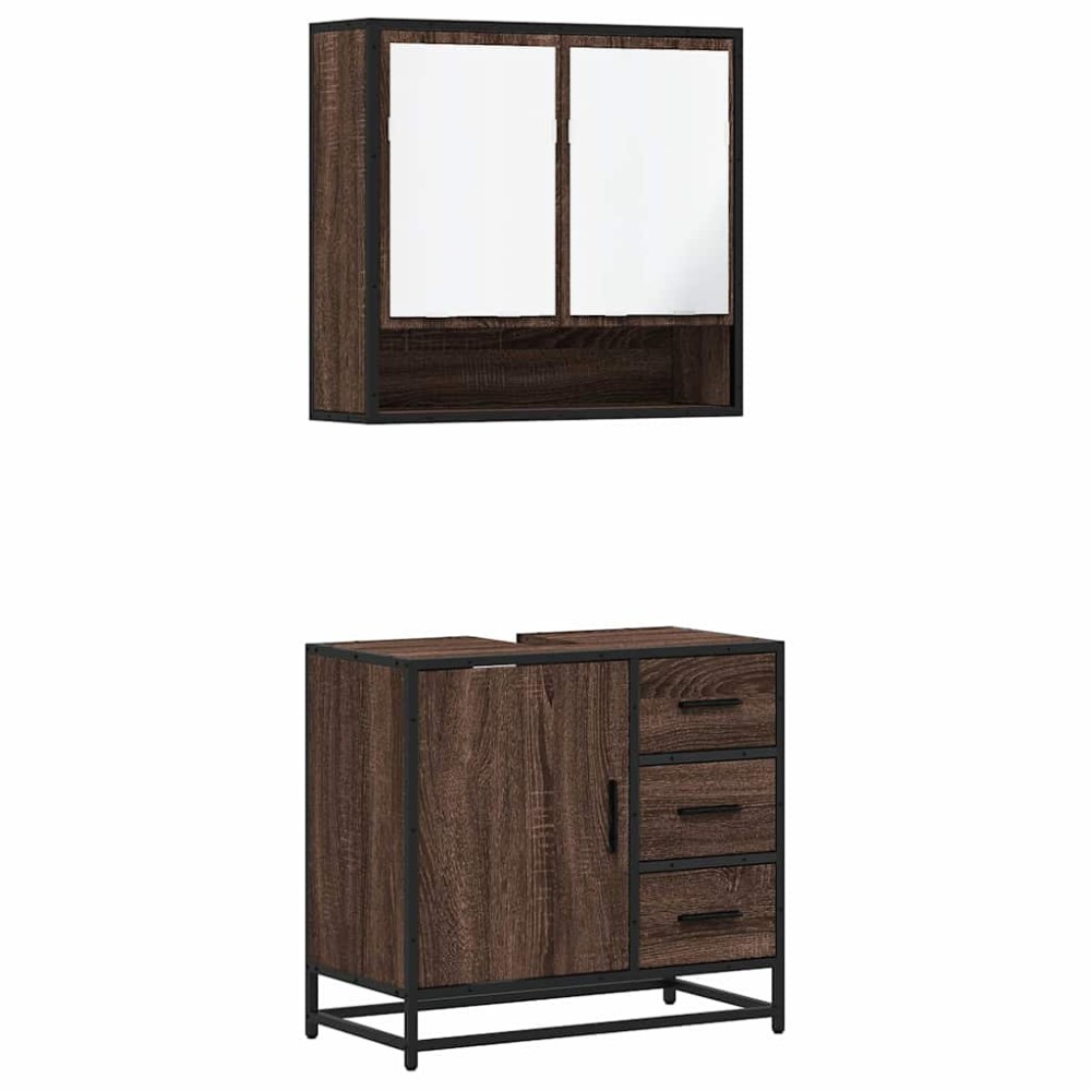 vidaXL Set mobilier de baie, 2 piese, stejar maro, lemn prelucrat