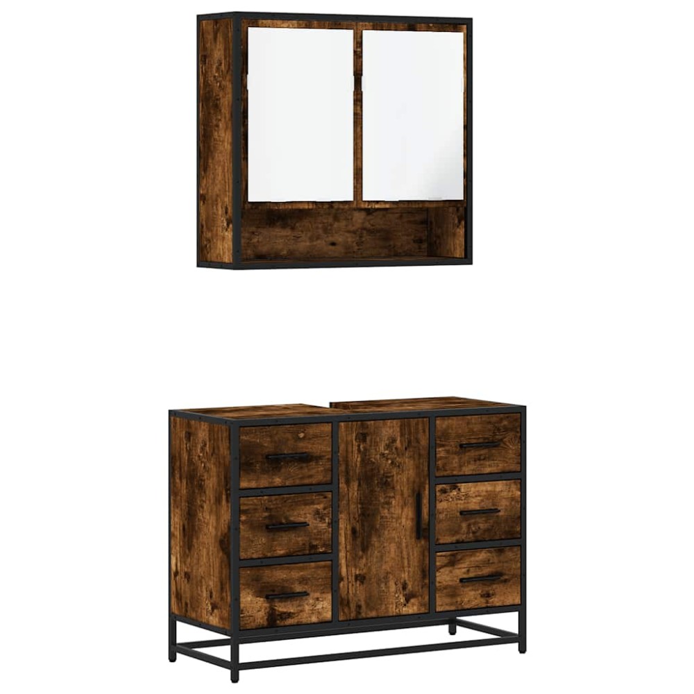 vidaXL Set mobilier de baie, 2 piese, stejar fumuriu, lemn prelucrat