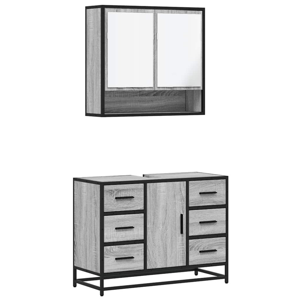 vidaXL Set mobilier de baie, 2 piese, gri sonoma, lemn prelucrat