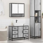 vidaXL Set mobilier de baie, 2 piese, gri sonoma, lemn prelucrat vidaXL Set mobilier de baie, 2 piese, gri sonoma, lemn prelucrat