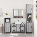 vidaXL Set mobilier de baie, 2 piese, gri sonoma, lemn prelucrat vidaXL Set mobilier de baie, 2 piese, gri sonoma, lemn prelucrat