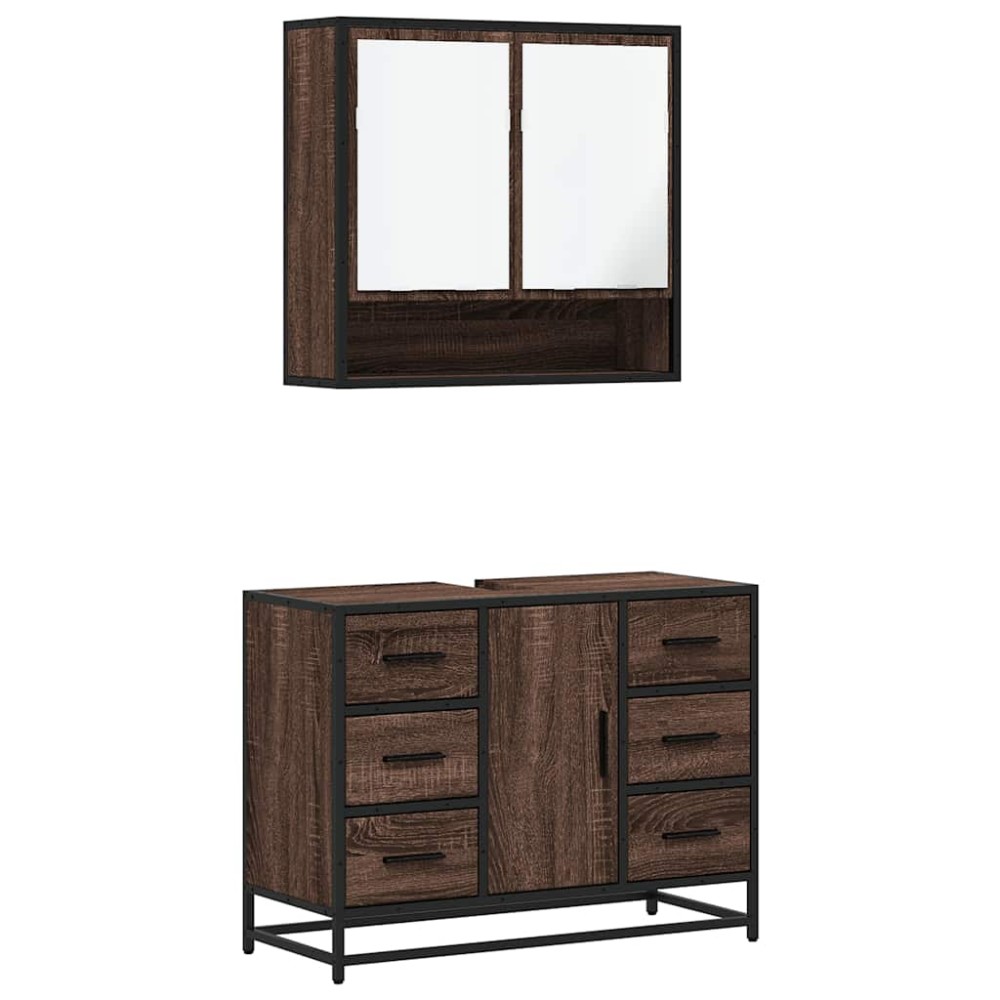 vidaXL Set mobilier de baie, 2 piese, stejar maro, lemn prelucrat