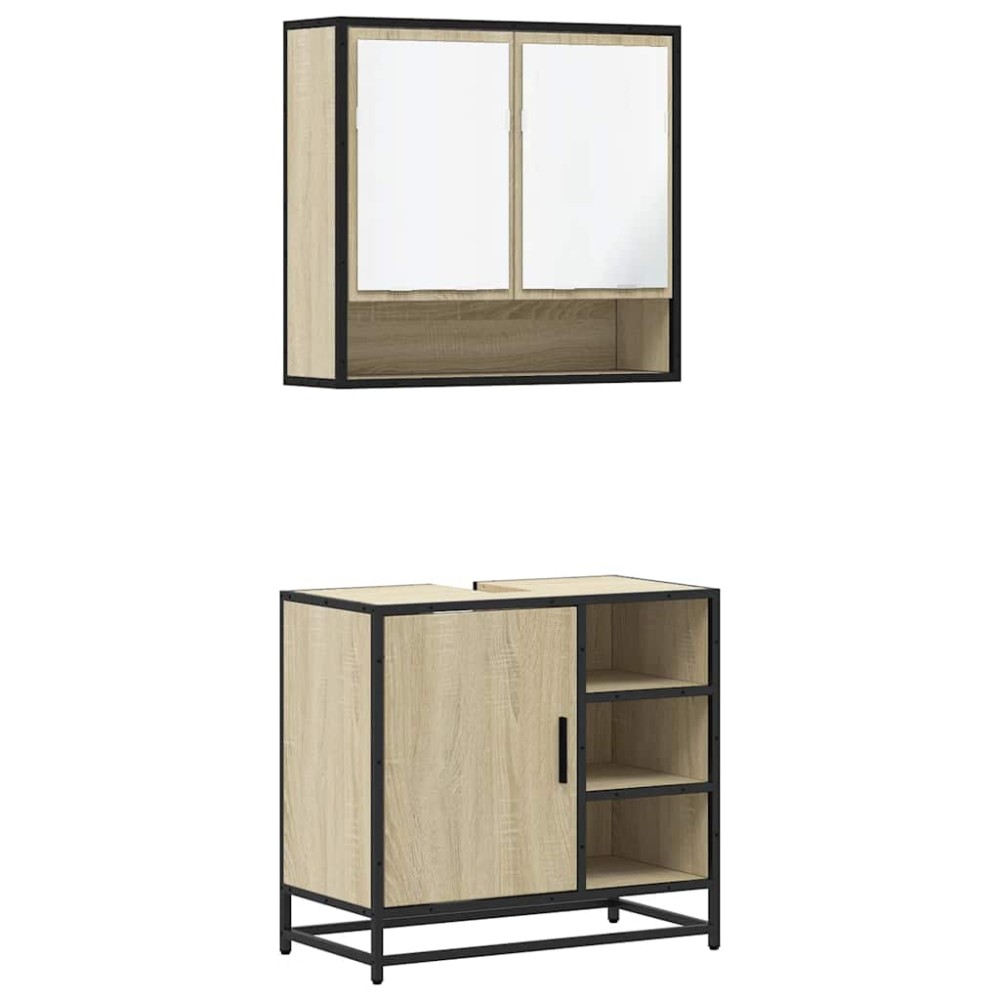 vidaXL Set mobilier de baie, 2 piese, stejar sonoma, lemn prelucrat