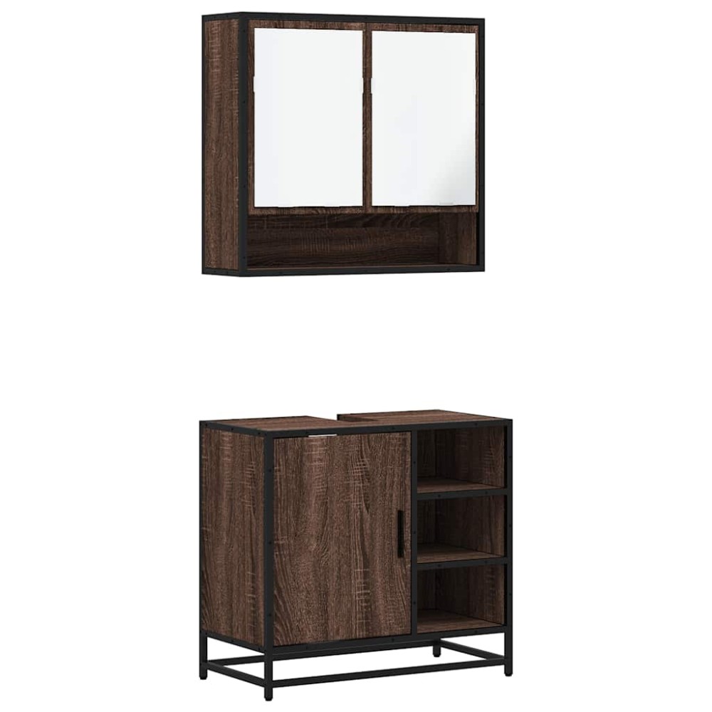vidaXL Set mobilier de baie, 2 piese, stejar maro, lemn prelucrat