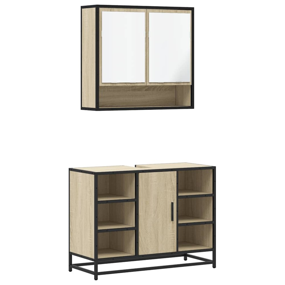 vidaXL Set mobilier de baie, 2 piese, stejar sonoma, lemn prelucrat