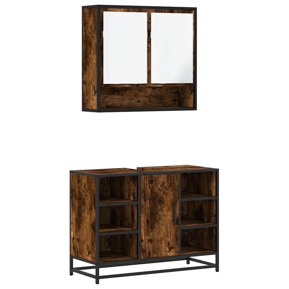 vidaXL Set mobilier de baie, 2 piese, stejar fumuriu, lemn prelucrat