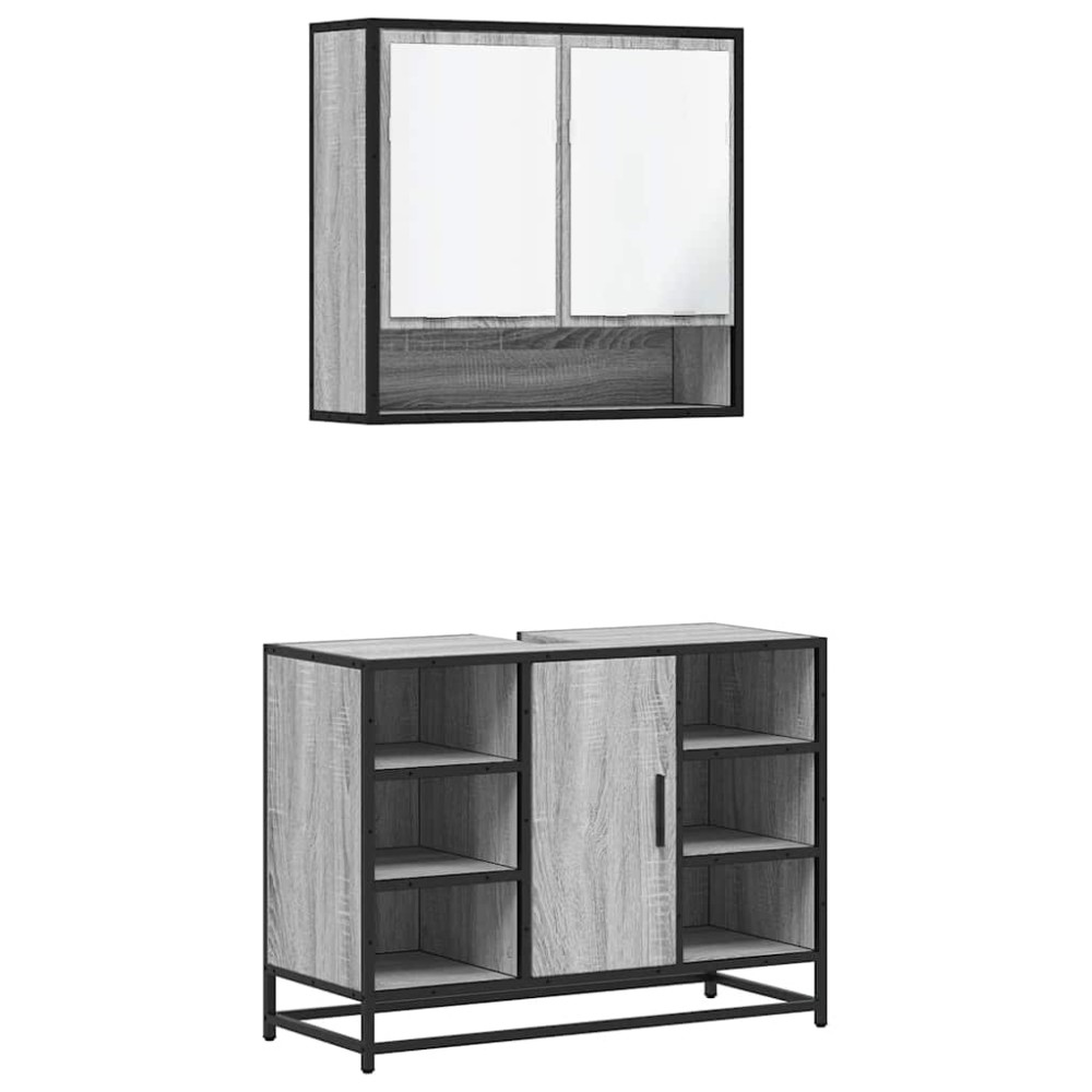 vidaXL Set mobilier de baie, 2 piese, gri sonoma, lemn prelucrat