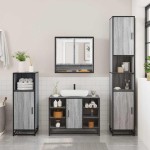 vidaXL Set mobilier de baie, 2 piese, gri sonoma, lemn prelucrat vidaXL Set mobilier de baie, 2 piese, gri sonoma, lemn prelucrat