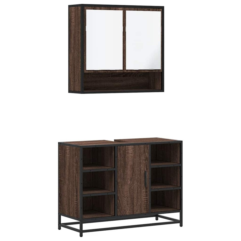 vidaXL Set mobilier de baie, 2 piese, stejar maro, lemn prelucrat