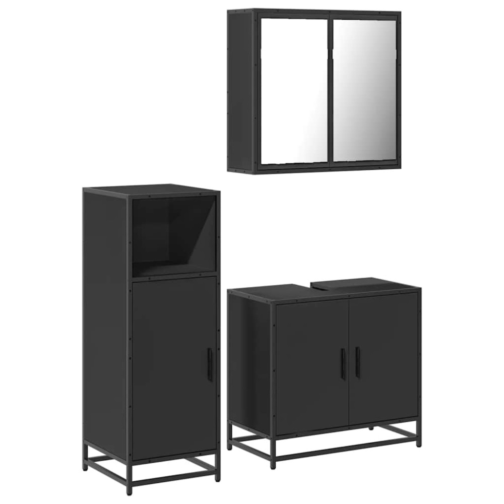 vidaXL Set mobilier de baie, 3 piese, negru, lemn compozit