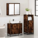 vidaXL Set mobilier de baie, 3 piese, stejar fumuriu, lemn prelucrat vidaXL Set mobilier de baie, 3 piese, stejar fumuriu, lemn prelucrat