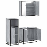 vidaXL Set mobilier de baie, 3 piese, gri sonoma, lemn prelucrat