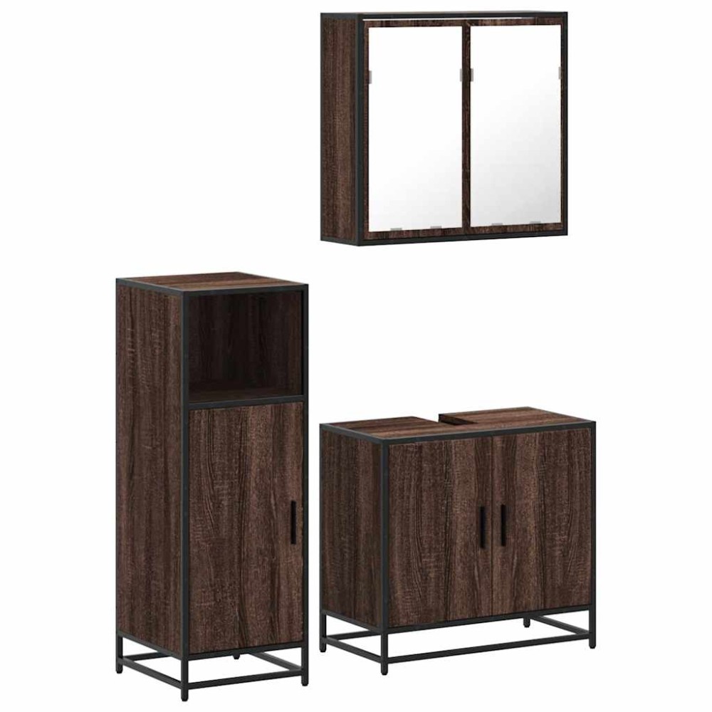 vidaXL Set mobilier de baie, 3 piese, stejar maro, lemn prelucrat