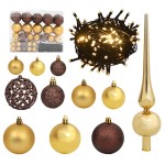 vidaXL Set globuri Crăciun cu vârf & 150 LED-uri 61 piese auriu&bronz vidaXL Set globuri Crăciun cu vârf & 150 LED-uri 61 piese auriu&bronz