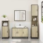 vidaXL Set mobilier de baie, 3 piese, stejar sonoma, lemn prelucrat vidaXL Set mobilier de baie, 3 piese, stejar sonoma, lemn prelucrat