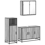 vidaXL Set mobilier de baie, 3 piese, gri sonoma, lemn prelucrat