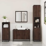 vidaXL Set mobilier de baie, 3 piese, stejar maro, lemn prelucrat