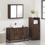 vidaXL Set mobilier de baie, 3 piese, stejar maro, lemn prelucrat