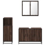 vidaXL Set mobilier de baie, 3 piese, stejar maro, lemn prelucrat