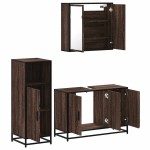 vidaXL Set mobilier de baie, 3 piese, stejar maro, lemn prelucrat