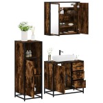 vidaXL Set mobilier de baie, 3 piese, stejar fumuriu, lemn prelucrat vidaXL Set mobilier de baie, 3 piese, stejar fumuriu, lemn prelucrat