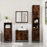vidaXL Set mobilier de baie, 3 piese, stejar fumuriu, lemn prelucrat vidaXL Set mobilier de baie, 3 piese, stejar fumuriu, lemn prelucrat