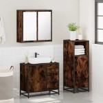 vidaXL Set mobilier de baie, 3 piese, stejar fumuriu, lemn prelucrat vidaXL Set mobilier de baie, 3 piese, stejar fumuriu, lemn prelucrat