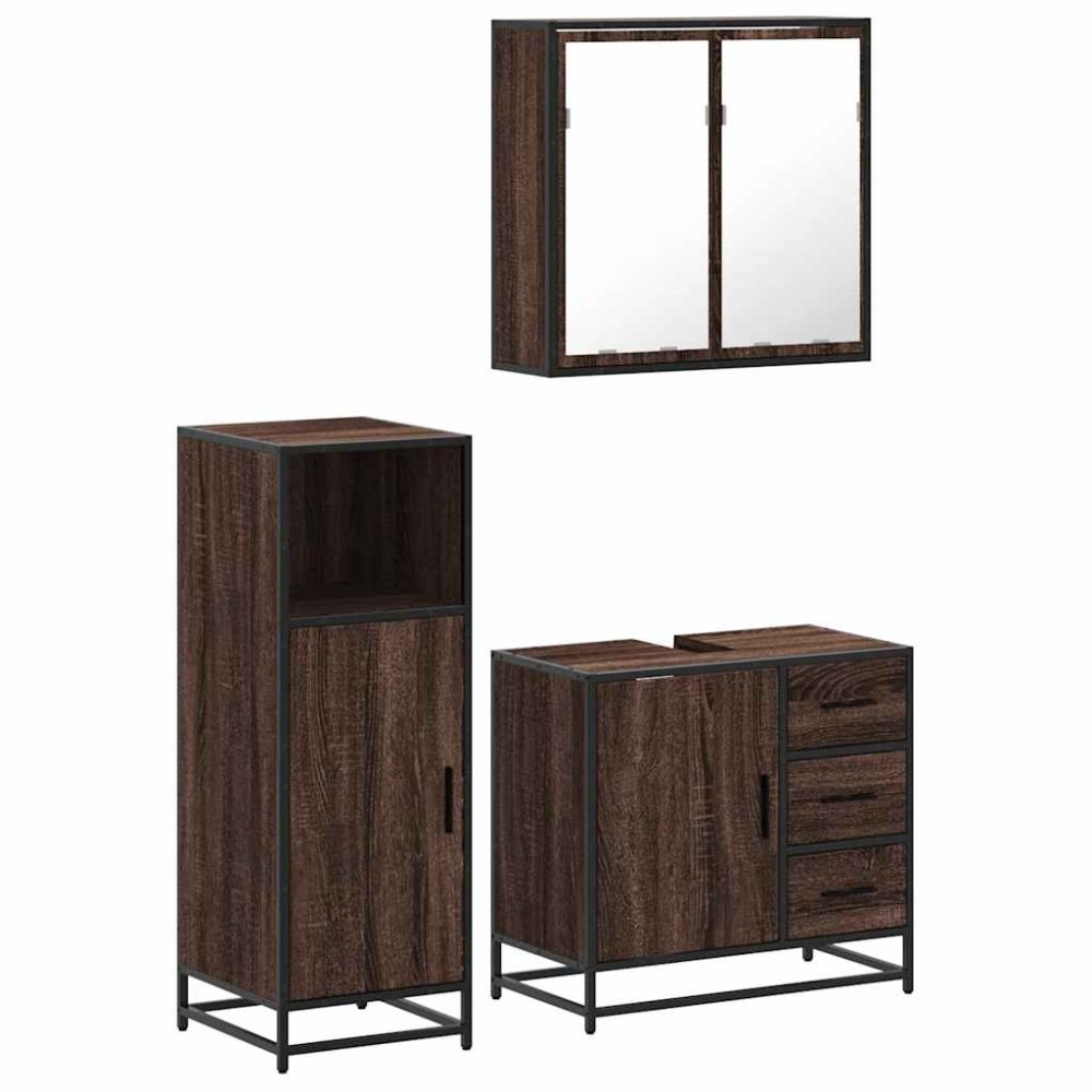 vidaXL Set mobilier de baie, 3 piese, stejar maro, lemn prelucrat