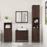 vidaXL Set mobilier de baie, 3 piese, stejar maro, lemn prelucrat