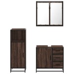 vidaXL Set mobilier de baie, 3 piese, stejar maro, lemn prelucrat